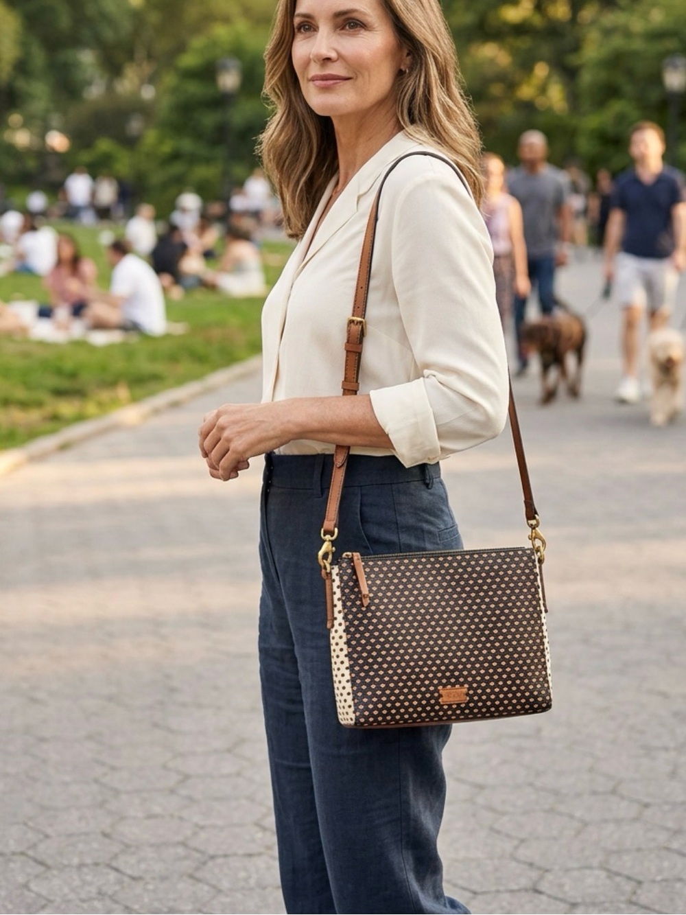 Fossil Crossbody with Tan Diamond Pattern - Picture 1 of 9